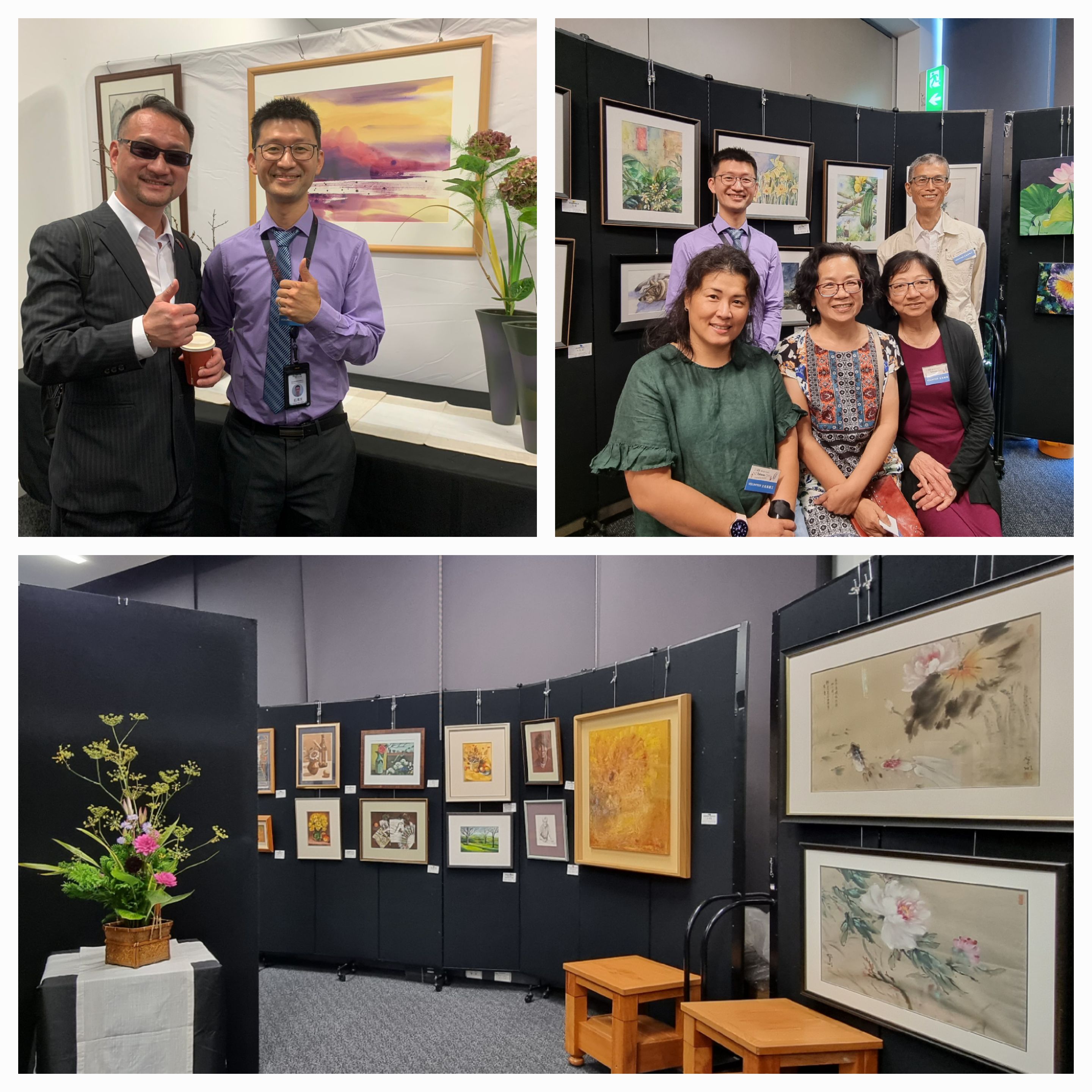 集結眾藝術家聯合演繹臺灣日文藝展示，僑委會副委員長阮昭雄(上排左圖左一)讚賞肯定