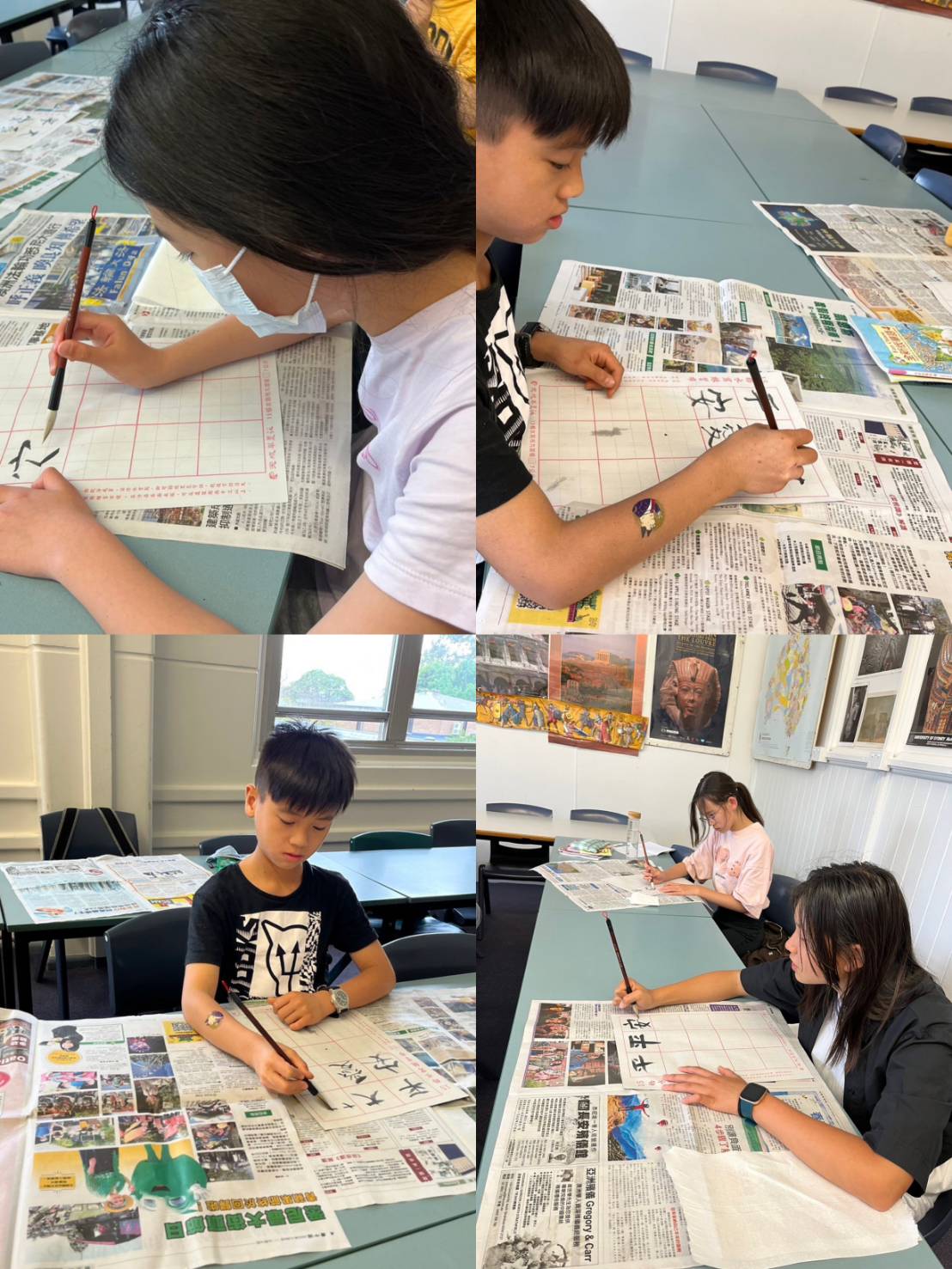 參賽學生以毛筆專注揮灑書法